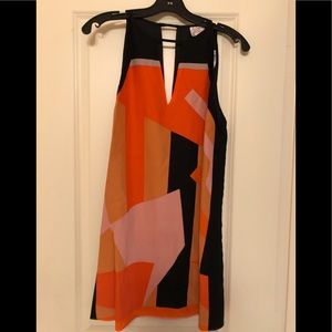 Orange/black/pink color-block mini dress